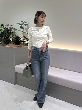 「NATURAL BEAUTY BASIC（ナチュラルビューティーベーシック）の肩タックシアーカットソー（Tシャツ/カットソー、ホワイト系）」を使った、minaminbbさん（レディース・158cm）の秋コーディネート