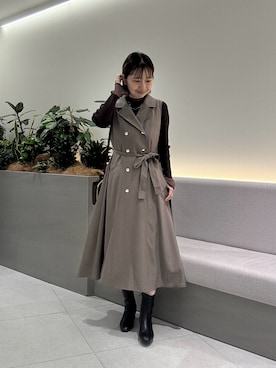 「NATURAL BEAUTY BASIC（ナチュラルビューティーベーシック）のシアーフレアカフスリブニット（ニット/セーター、ブラウン系）」を使った、minaminbbさん（レディース・158cm）の秋コーディネート