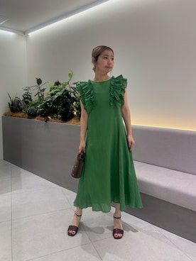 「N.（N. Natural Beauty Basic）（エヌエヌナチュラルビューティーベーシック）のデザインフリル楊柳ワンピース（ワンピース、グリーン系）」を使った、minaminbbさん（レディース・158cm）の夏コーディネート