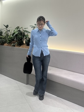 「N.（N. Natural Beauty Basic）（エヌエヌナチュラルビューティーベーシック）のポロカラーリブニット（ニット/セーター、ブルー系）」を使った、minaminbbさん（レディース・158cm）の秋コーディネート