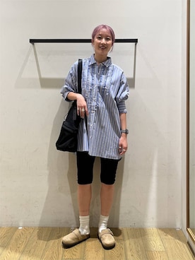 「BAYFLOW（ベイフロー）のバックルベルトサボ（その他シューズ、ベージュ系）」を使った、てぃーさん（レディース・169cm）の夏コーディネート