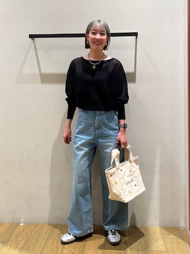 「BAYFLOW（ベイフロー）のアイテム（パンツ）」を使った、てぃーさん（レディース・169cm）の春コーディネート