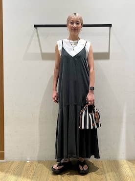 「BAYFLOW（ベイフロー）のマルチWAYメッシュショルダー（ショルダーバッグ、ブルー系）」を使った、てぃーさん（レディース・169cm）の夏コーディネート