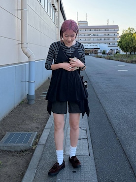 「LOWRYS FARM（ローリーズファーム）のビーズコード２レンネックレス　660193（ネックレス、ピンク系）」を使った、てぃーさん（レディース・169cm）の春コーディネート