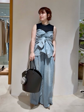 「Whim Gazette（ウィムガゼット）のライトオンスデニムシャツ（シャツ/ブラウス、ブルー系）」を使った、wg_iijimaさん（レディース・157cm）の夏コーディネート