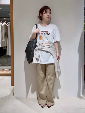 「Whim Gazette（ウィムガゼット）のリネンシャツ（シャツ/ブラウス、ベージュ系）」を使った、wg_iijimaさん（レディース・157cm）の夏コーディネート