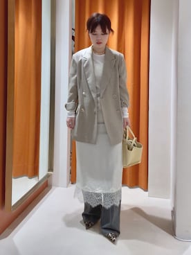 「Whim Gazette（ウィムガゼット）のレースロングキャミ（キャミソール、ホワイト系）」を使った、wg_iijimaさん（レディース・157cm）の春コーディネート
