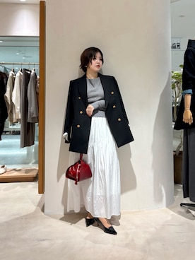 「Whim Gazette（ウィムガゼット）の切替ヴィンテージタフタスカート（スカート、ホワイト系）」を使った、wg_iijimaさん（レディース・157cm）の秋コーディネート