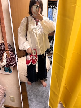 「SHEINのアイテム（トップス、ホワイト系）」を使った、しずくさん（レディース・162cm）の春コーディネート