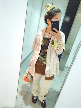 「POPPYのアイテム（Tシャツ/カットソー、ホワイト系）」を使った、アリエル＊さん（レディース・155cm）の春コーディネート