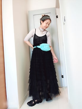 「BIG TIMEのアイテム（ワンピース、ブラック系）」を使った、アリエル＊さん（レディース・155cm）の夏コーディネート