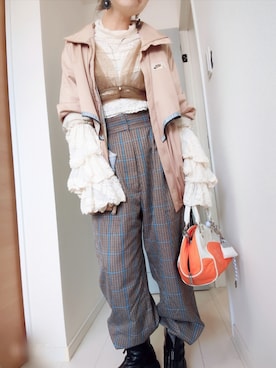 「アイテム（ナイロンジャケット）」を使った、アリエル＊さん（レディース・155cm）の冬コーディネート