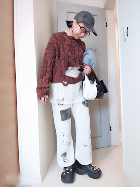 「アイテム（スウェットパンツ）」を使った、アリエル＊さん（レディース・155cm）の冬コーディネート