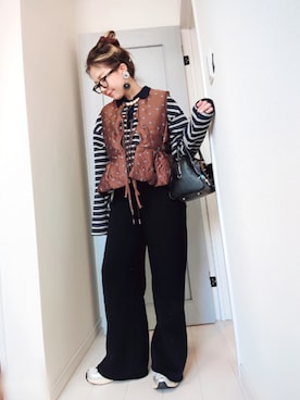 「MAISON SPECIAL（メゾンスペシャル）のEmbroidery Peplum Vest/エンブロイダリーペプラムベスト（ベスト、その他）」を使った、アリエル＊さん（レディース・155cm）の春コーディネート