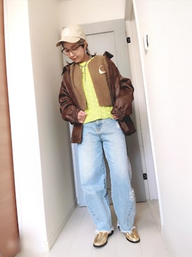 「アイテム（ライダースジャケット）」を使った、アリエル＊さん（レディース・155cm）の秋コーディネート