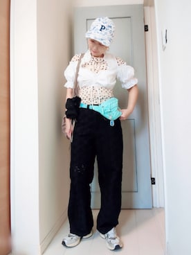 「POPPYのアイテム（キャップ、ホワイト系）」を使った、アリエル＊さん（レディース・155cm）の夏コーディネート
