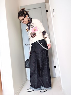 「MAISON SPECIAL（メゾンスペシャル）のPhoto Collage Compact Knit Cardigan/フォトコラージュコンパクトニットカーディガン（カーディガン/ボレロ、ホワイト系）」を使った、アリエル＊さん（レディース・155cm）の春コーディネート