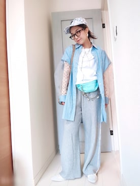 「POPPYのアイテム（Tシャツ/カットソー、ホワイト系）」を使った、アリエル＊さん（レディース・155cm）の春コーディネート