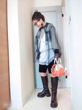 「chinatsu aoyamaのアイテム（オールインワン・サロペット、ホワイト系）」を使った、アリエル＊さん（レディース・155cm）の春コーディネート