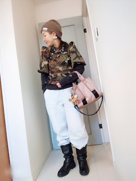 「アイテム（スウェットパンツ）」を使った、アリエル＊さん（レディース・155cm）の冬コーディネート