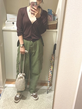 「3色コーデ」｜「アイテム（アクセサリー）」を使った、m.さん（レディース・161cm）の秋コーディネート