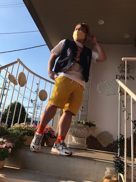 「LRG（エルアールジー）のアイテム（トップス）」を使った、小林一寿さん（メンズ・166cm）の夏コーディネート