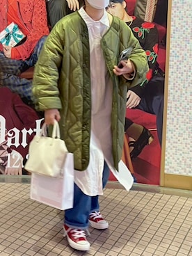 「アイテム（シャツワンピース、ホワイト系）」を使った、huさん（レディース・153cm）の冬コーディネート