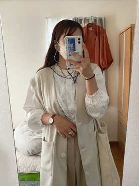 「アイテム（アナログ腕時計、レッド系）」を使った、ｅｍａ ¨̮ さん（レディース・160cm）の春コーディネート