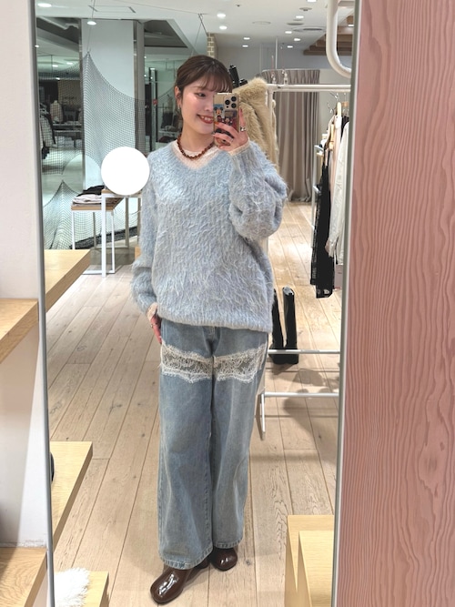 セール】【ウエスト調整可能！】レース切替デニム（デニムパンツ