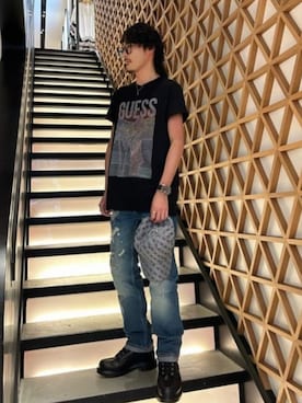 「Guess（ゲス）のアイテム（帽子）」を使った、GUESS JAPANさん（メンズ・165cm）の夏コーディネート