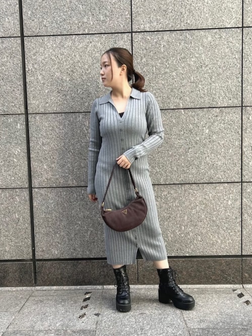 ワンピース theredthreadoneshoulder shirt knit dress theredthreadoneshoulder shirt knit dress ワンピース