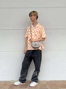 「柄シャツコーデ」｜GUESS JAPANさん（メンズ・180cm）の夏コーディネート