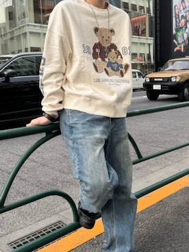 「Guess（ゲス）のアイテム（スウェット）」を使った、GUESS JAPANさん（メンズ・164cm）の春コーディネート