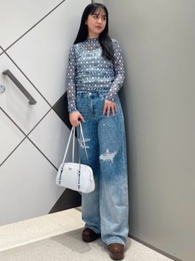 「シースルートップス」｜GUESS JAPANさん（レディース・159cm）の夏コーディネート