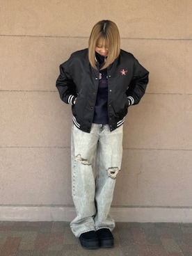 「アイテム（スタジャン）」を使った、GUESS JAPANさん（レディース・160cm）の冬コーディネート