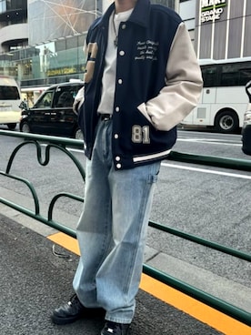 「GUESS」｜「アイテム（スタジャン）」を使った、GUESS JAPANさん（メンズ・164cm）の春コーディネート