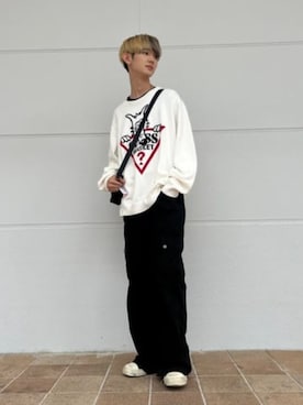 「ロゴニット」｜GUESS JAPANさん（メンズ・180cm）の夏コーディネート
