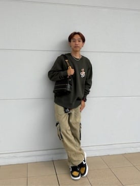 「Guess（ゲス）のアイテム（スウェット）」を使った、GUESS JAPANさん（メンズ・158cm）の冬コーディネート