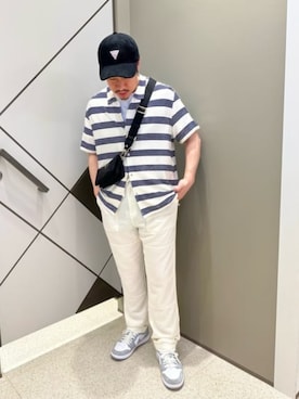 「Guess（ゲス）のアイテム（チノパンツ）」を使った、GUESS JAPANさん（メンズ・167cm）の春コーディネート