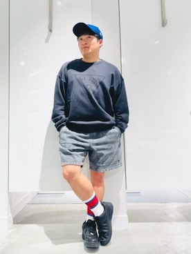 「Guess（ゲス）のアイテム（スウェット）」を使った、GUESS JAPANさん（メンズ・163cm）の春コーディネート