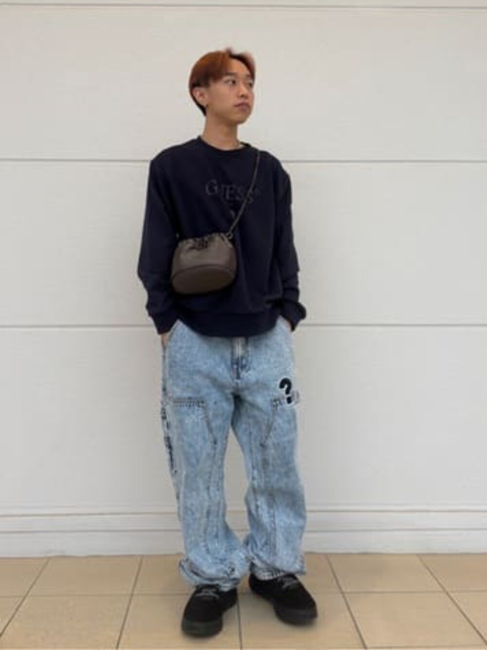 「guess、GUESS、ストリートコーデ、ストリートMIX」｜「GuessのGUESS Originals x MARKET Collection Carpenter Pant（デニムパンツ、ブルー系）」を使った、GUESS JAPANさん（メンズ・158cm）の冬コーディネートの1枚目の写真