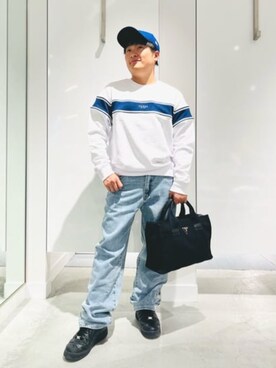 「Guess（ゲス）のアイテム（スウェット）」を使った、GUESS JAPANさん（メンズ・163cm）の春コーディネート
