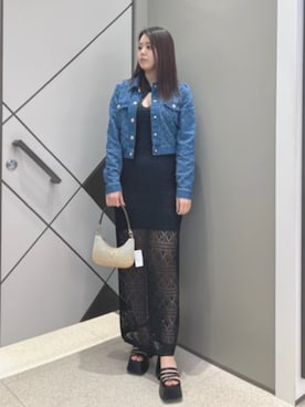 「ドレス」｜「アイテム（デニムジャケット）」を使った、GUESS JAPANさん（レディース・163cm）の夏コーディネート