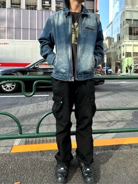 「Guess（ゲス）のアイテム（デニムジャケット）」を使った、GUESS JAPANさん（メンズ・164cm）の春コーディネート