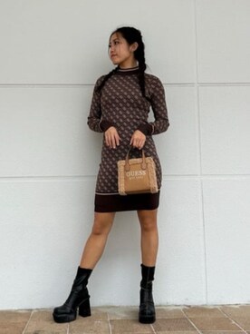 「Guess（ゲス）のアイテム（ワンピース）」を使った、GUESS JAPANさん（レディース・163cm）の冬コーディネート