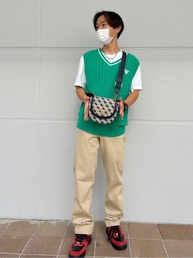 「Guess（ゲス）のアイテム（ベスト）」を使った、GUESS JAPANさん（メンズ・158cm）の夏コーディネート