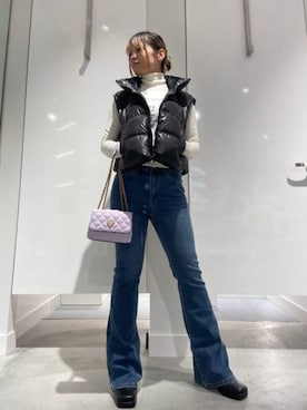 「ショートダウン」｜「アイテム（ジャケット/アウター）」を使った、GUESS JAPANさん（レディース・158cm）の冬コーディネート