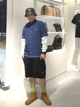 「Guess（ゲス）のアイテム（帽子）」を使った、GUESS JAPANさん（メンズ・178cm）の夏コーディネート