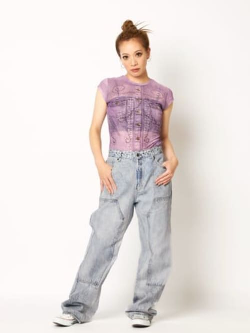 セール】GUESS Originals Printed Stud Denim Mesh Top デニム