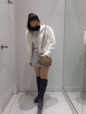 「ツイードパンツ」｜「アイテム（ブルゾン）」を使った、GUESS JAPANさん（レディース・154cm）の冬コーディネート